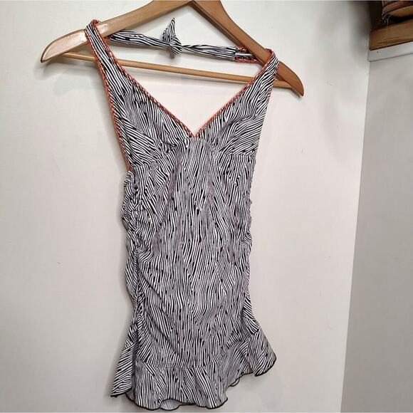 Kenneth Cole Reaction Tummy Control Zebra Print Halter Top Swim Suit Size Small - Picture 1 of 8